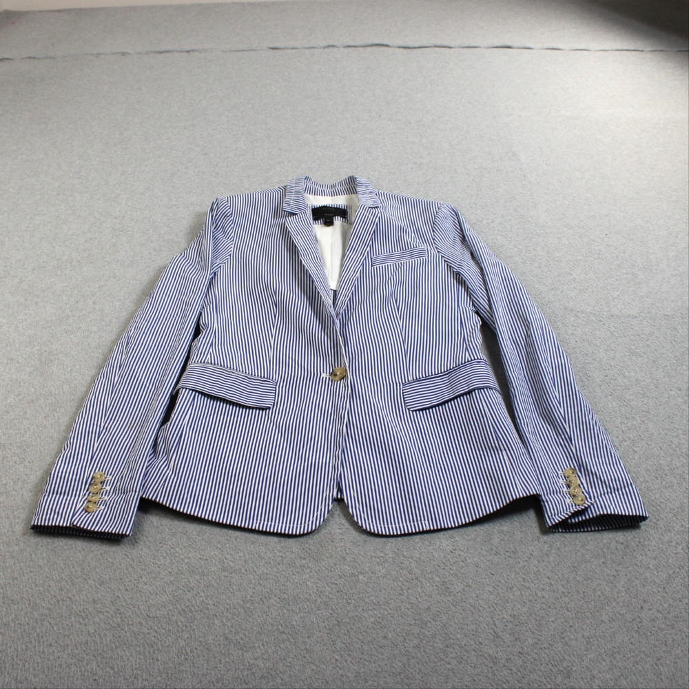 J Crew Regent Blazer Jacket Woman 6 Blue White Stripe Nautical Heritage Academia